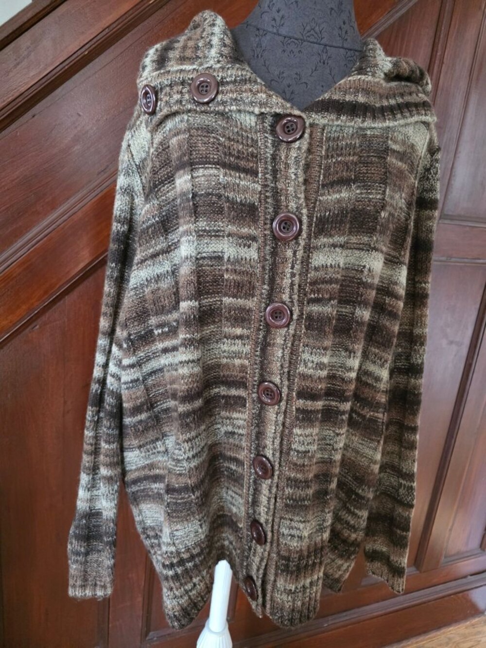 Designer Originals Cozy Brown Plaid Button-Up Knit Cardigan With Collar 2x NWT